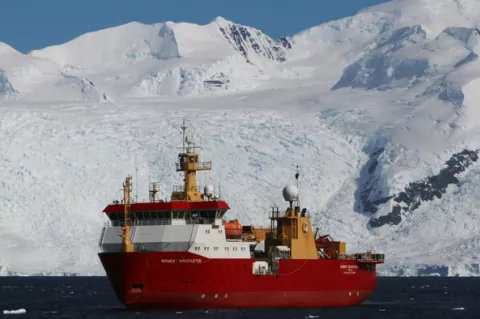 British Antarctic Survey research ship 'Ernest Shackleton' at Antarctica