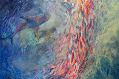 Circling, acrylic on canvas, 1.2 x 1.5m, by Grace Marquez 