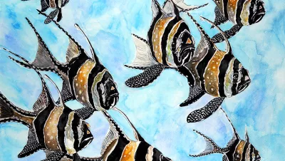 Banggai Cardinalfish Shoal, 36in x 24in, watercolor by Nate Wilson